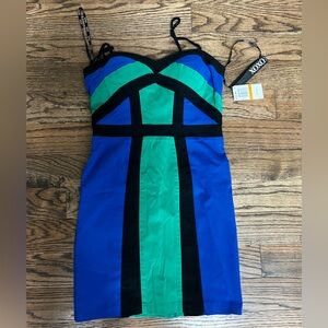 XOXO Women's Blue and Green Dress, size 7/8–NWT